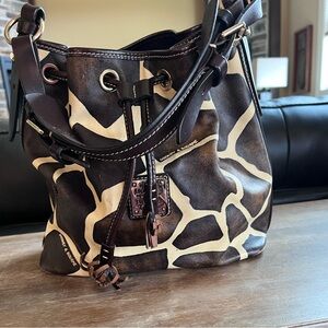 Dooney & Bourke Serengeti Giraffe Drawstring Leather Bucket Bag